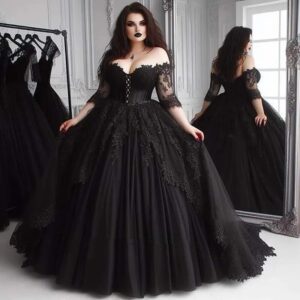 elegant black gothic lace corset wedding dress