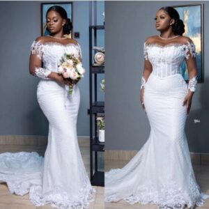 fit and flare illusion off shoulder lace wedding dress