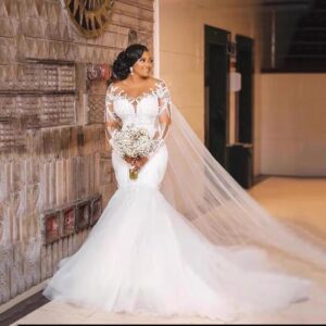 illusion lace long sleeve mermaid wedding dress