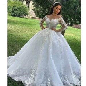 illusion sleeve lace wedding gown