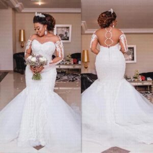 pearl embellished mermaid bridal gown