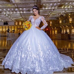 princess ballgown wedding dress white lace floral