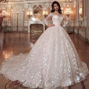 ball gown wedding dress transparent sweetheart lace bodice