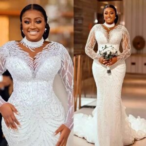 beaded illusion neckline mermaid wedding dress