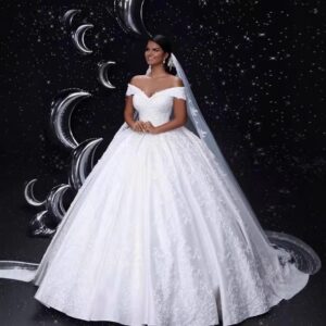 classic ball gown bridal dress lace sweep train