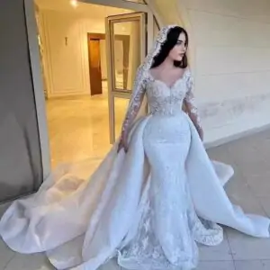 detachable overskirt mermaid wedding dress