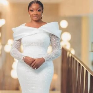 folded off shoulder sequin mermaid wedding dress