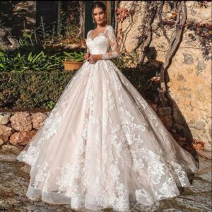 illusion lace long sleeve a line bridal dress