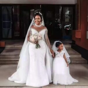 illusion long sleeves beaded bridal look