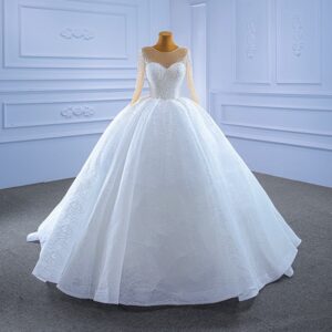 illusion neckline beaded lace wedding gown ball gown