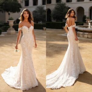 ivory lace mermaid bridal dress champagne base