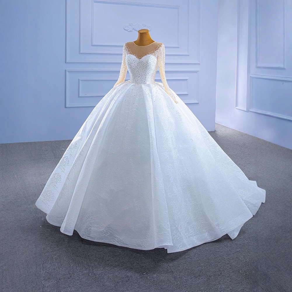 lace ball gown bridal dress beaded bodice tulle skirt
