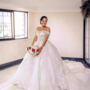 lace ball gown bridal dress off shoulder tassel
