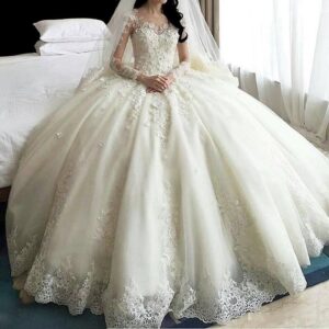 lace long sleeve ball gown wedding dress cathedral train