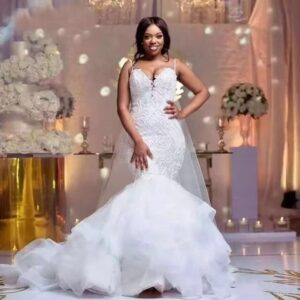 lace mermaid wedding dress tulle flared hem