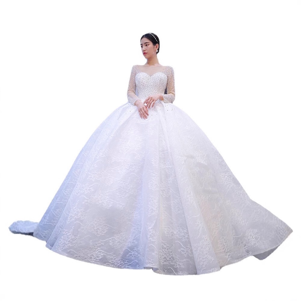 long sleeves ball gown wedding dress court train
