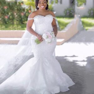 off shoulder mermaid wedding dress plus size