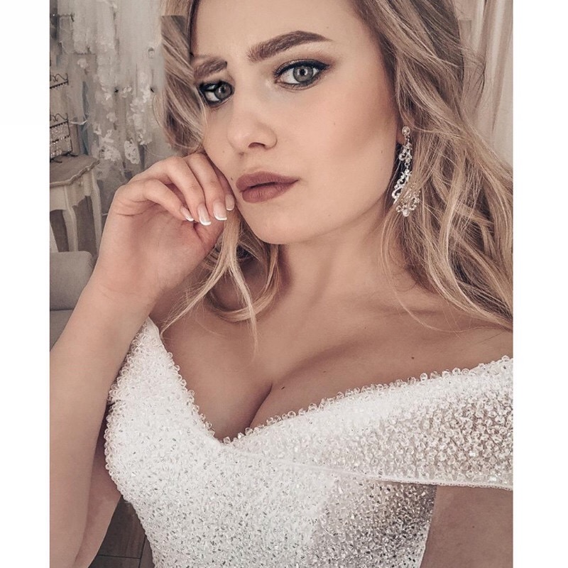 off shoulder princess wedding dress beaded bodice