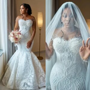 off the shoulder beaded lace mermaid wedding dress illusion sleeves