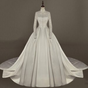 pearl lace long sleeve classic bridal gown