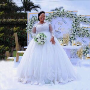 plus size ball gown wedding dress long sleeves sweep train