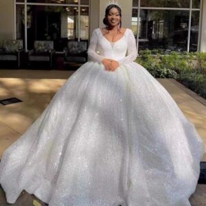 sparkly glitter ball gown wedding dress front full skirt