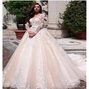 champagne-lace-ball-gown-wedding-dress-full-skirt