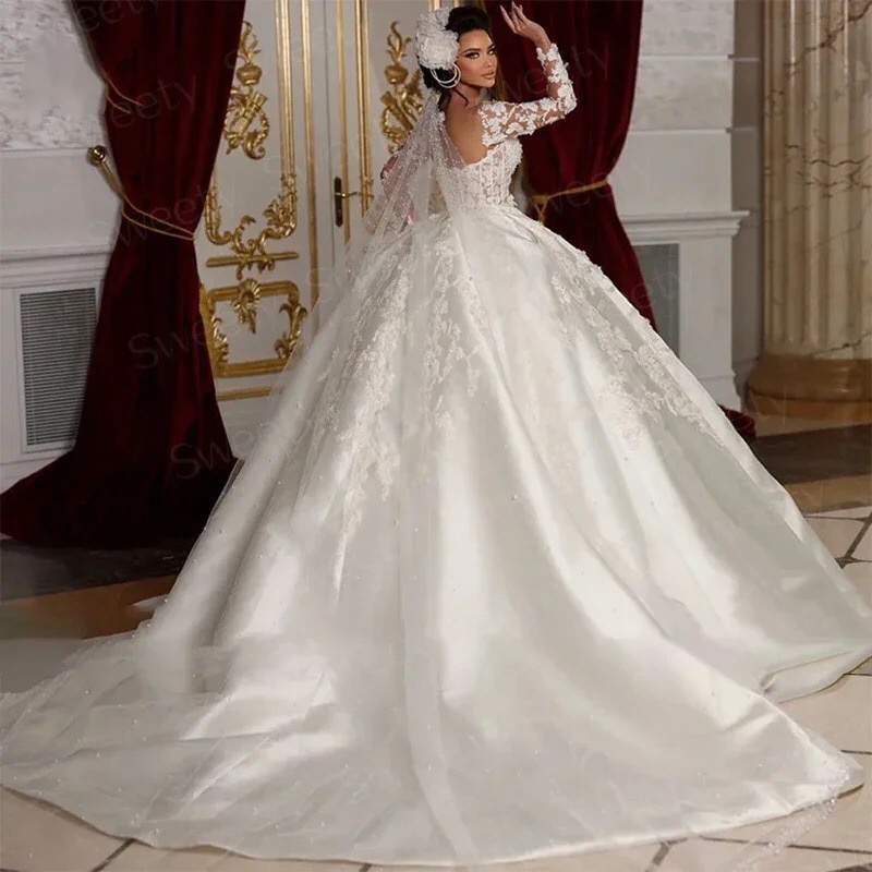 deep-v-neck-lace-bodice-illusion-sleeve-bridal-gown