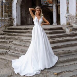 deep-v-neck-satin-a-line-wedding-dress