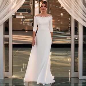 illusion-bateau-neck-three-quarter-sleeve-wedding-dress