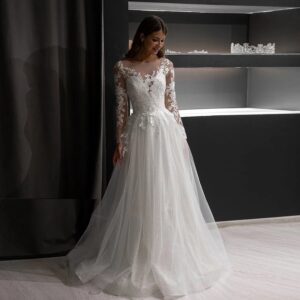 illusion-long-sleeve-applique-a-line-wedding-dress