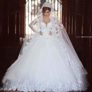 illusion-long-sleeve-lace-applique-bodice-ball-gown-wedding-dress