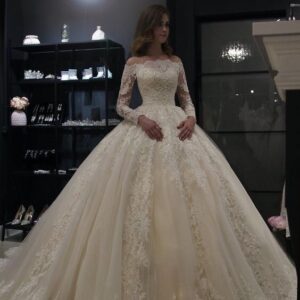 illusion-long-sleeve-lace-ball-gown-wedding-dress