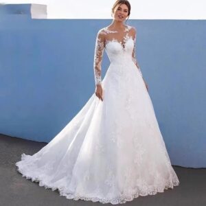 illusion-long-sleeve-lace-bodice-a-line-wedding-dress