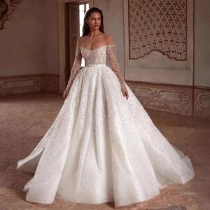 illusion-off-shoulder-glitter-a-line-wedding-dress