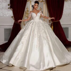 ivory-beaded-lace-ball-gown-wedding-dress-deep-v-neck