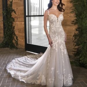 lace-applique-fit-and-flare-wedding-dress-spaghetti-straps
