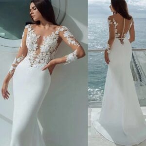 lace-applique-long-sleeve-sheath-bridal-dress-train