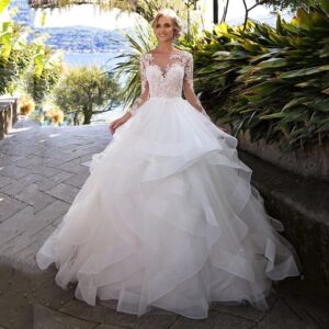 long-sleeve-lace-ball-gown-wedding-dress-illusion-neckline