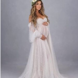off-shoulder-beaded-tulle-maternity-wedding-dress