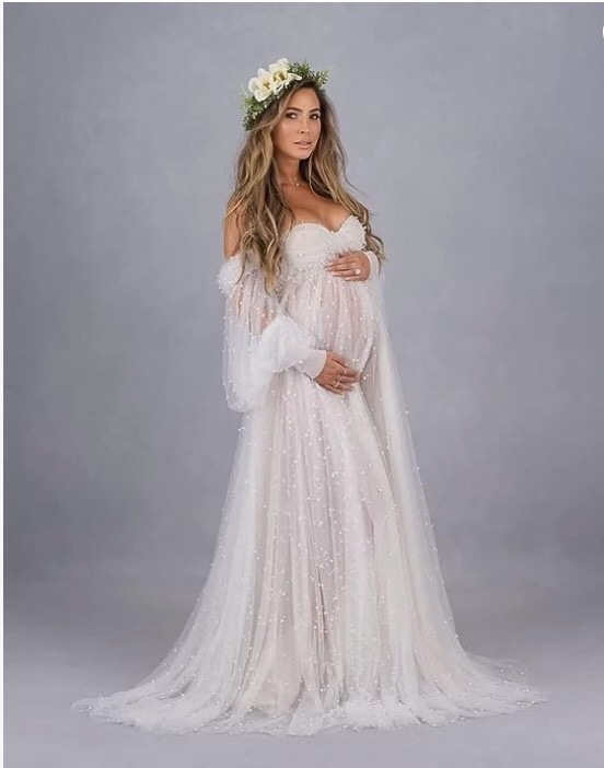 off-shoulder-beaded-tulle-maternity-wedding-dress