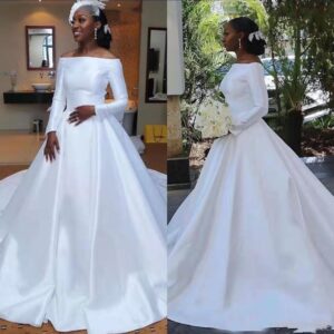 off-shoulder-long-sleeve-satin-a-line-wedding-dress