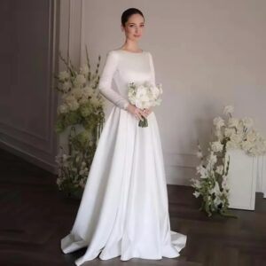 simple-a-line-wedding-dress-sweep-train
