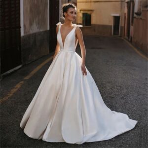 sleeveless-deep-v-satin-bridal-a-line-dress