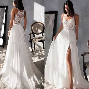 spaghetti-strap-lace-chiffon-a-line-wedding-dress