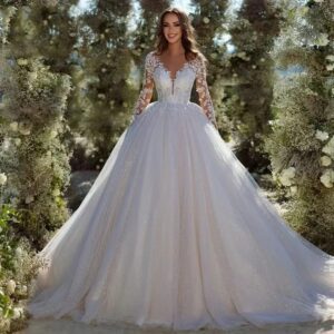 v-neck-illusion-lace-bodice-ball-gown-bridal-dress