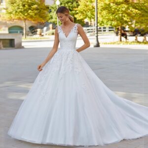 v-neck-lace-applique-a-line-wedding-dress