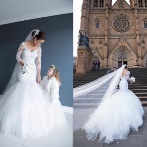 v-neck-lace-bodice-long-sleeve-mermaid-wedding-dress
