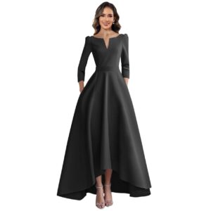 black-long-sleeve-high-low-evening-dress-v-notch-neckline-a-line-formal-gown-for-wedding-guest-and-evening-events