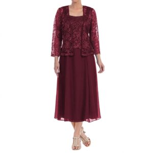 burgundy-mother-of-the-bride-dress-three-piece-set-lace-jacket-square-neck-top-tea-length-chiffon-skirt